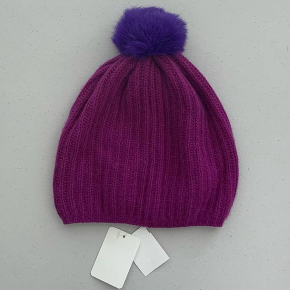 Portolano Cashmere/Extra Fine Wool/Silk Blend Beanie with Real Rabbit Fur - Picture 2 of 4